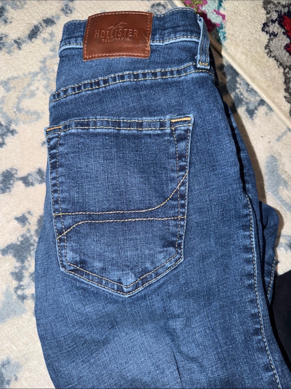 Hollister Mid Blue Slim Jeans with Leather Patch